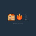 Burning fire, building insurance, safety concept, house icon Royalty Free Stock Photo