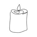 Burning fire candle. Candle light continuous one line drawing art. Vector isolated on white. Royalty Free Stock Photo
