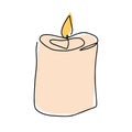 Burning fire candle. Candle light continuous one line drawing art. Vector isolated on white. Royalty Free Stock Photo