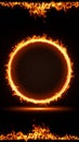 Burning fire circle frame with flames on black background vertical format Royalty Free Stock Photo