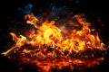 Burning fire close up bright orange and red flames on a dark background Royalty Free Stock Photo