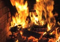 Burning fire close-up, fireplace