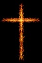 burning fire cross isolated on black Royalty Free Stock Photo