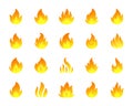 Burning fire flame bonfire fiery vector icons set Royalty Free Stock Photo