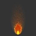 Burning fire flame. Flying sparks of fire. Glowing particles. Vector element isolated on dark background. Royalty Free Stock Photo