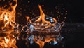 burning fire flame A paradoxical scene of fire and water, with a contrast of heat and cold and a reflection of light