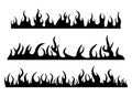 Burning fire flame silhouette set banner horizontal design isolated on white Royalty Free Stock Photo