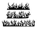 Burning fire flame silhouette set banner horizontal design isolated on white Royalty Free Stock Photo