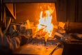Burning fire in furnace