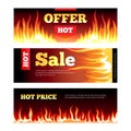 Burning fire hot sale horizontal banners vector