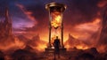 burning fire in the hourglass desert highly intricately photograph of An arrogant ruthless demon in business attire