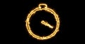 Burning fire-like stopwatch icon motion graphic on a black background. Royalty Free Stock Photo