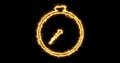Burning fire-like stopwatch icon motion graphic on a black background.