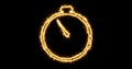 Burning fire-like stopwatch icon motion graphic on a black background.