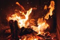 Burning fire logs with sparks in the fireplace Royalty Free Stock Photo