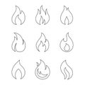 Burning fire outline icons on white background Royalty Free Stock Photo