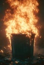 A burning fire in a trash can, caution and concern Royalty Free Stock Photo