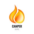 Burning fire. Vector illustration camper. Outdoor logo emblem.