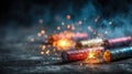 Burning Firecrackers On Dark Background With Smoke Royalty Free Stock Photo
