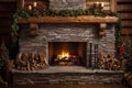 Burning Fireplace decorated for Christmas