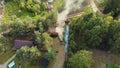 Burning fires at dachas. View from a drone. Royalty Free Stock Photo