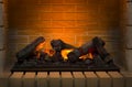 Burning firewood in brick fireplace Royalty Free Stock Photo