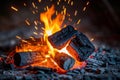 Burning firewood close up material,Generative AI Royalty Free Stock Photo