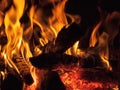 Burning firewood closeup