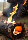 burning firewood in the fireplace , Ai generated