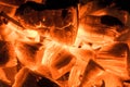 Burning firewood in the fireplace close up, BBQ fire, burning charcoal background, barbeque grill. Royalty Free Stock Photo