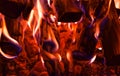 Burning firewood in the fireplace close up. BBQ fire. Charcoal background. Charcoal fire with sparks. Fire background texture. Clo Royalty Free Stock Photo