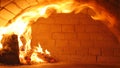 Burning firewood in the fireplace closeup, glowing logs, fire and flames Royalty Free Stock Photo