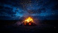 Burning firewood glowing in dark night landscape generated by AI Royalty Free Stock Photo
