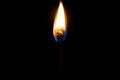 Burning flame on a black matchstick Royalty Free Stock Photo