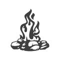Burning flame bonfire campfire stones camping halt light expedition vintage icon design vector