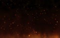 Burning flame with glowing hot sparks at night. Wildfire in motion 4K footage.