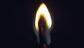 Burning flame on an isolated match stick on a black background