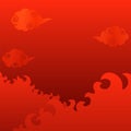 Burning flames and Chinese style clouds gradient background vector illustration. Square format Royalty Free Stock Photo