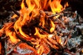 Burning Flames and Glowing Coal in BBQ, HDR image Royalty Free Stock Photo