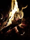 Burning flames on wood logs on a fire pit Royalty Free Stock Photo