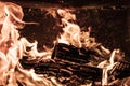 Burning flames on wood logs on a fire place Royalty Free Stock Photo