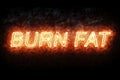 Burning font burn fat fire word text with flame and smoke on black background, concept of medical diet nutrition healthy life Royalty Free Stock Photo