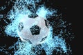 Burning football with dark background, 3d rendering