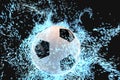 Burning football with dark background, 3d rendering