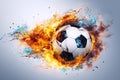 burning football soccer ball on fire is flying on white isolated background. Sport burn element concept Royalty Free Stock Photo