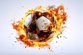 burning football soccer ball on fire is flying on white isolated background. Sport burn element concept Royalty Free Stock Photo