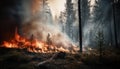 Burning forest fire destroys natural environment, leaving ash and destruction generated by AI Royalty Free Stock Photo