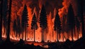 Forest fire, fire destroys trees, natural disaster