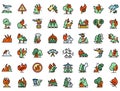 Burning forest icons set vector flat