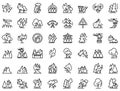 Burning forest icons set, outline style